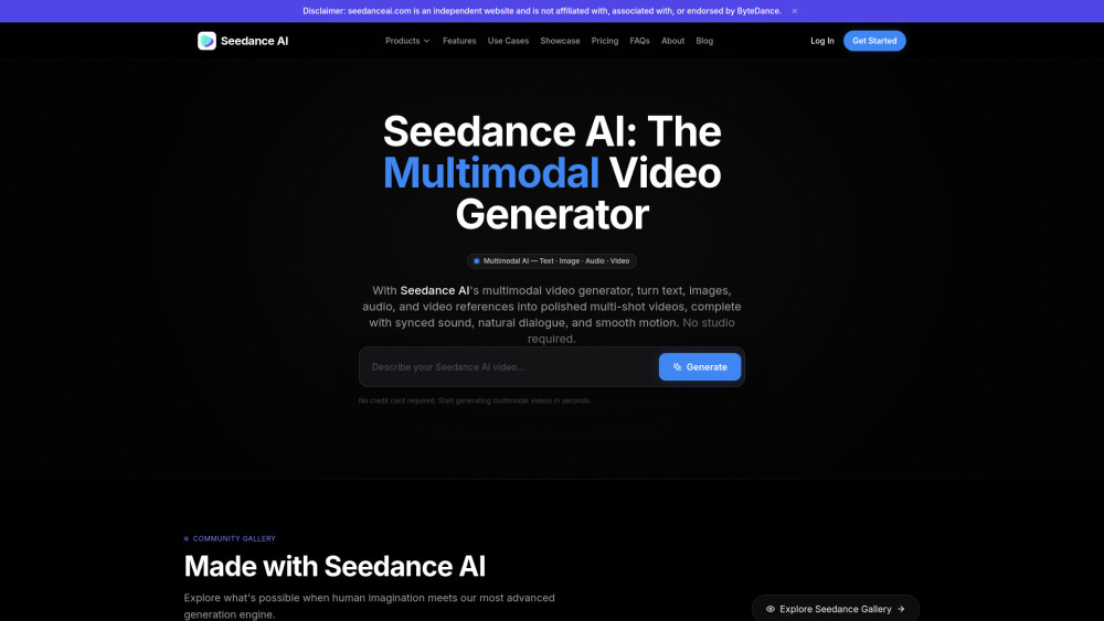 Seedance Ai 2 website screenshot