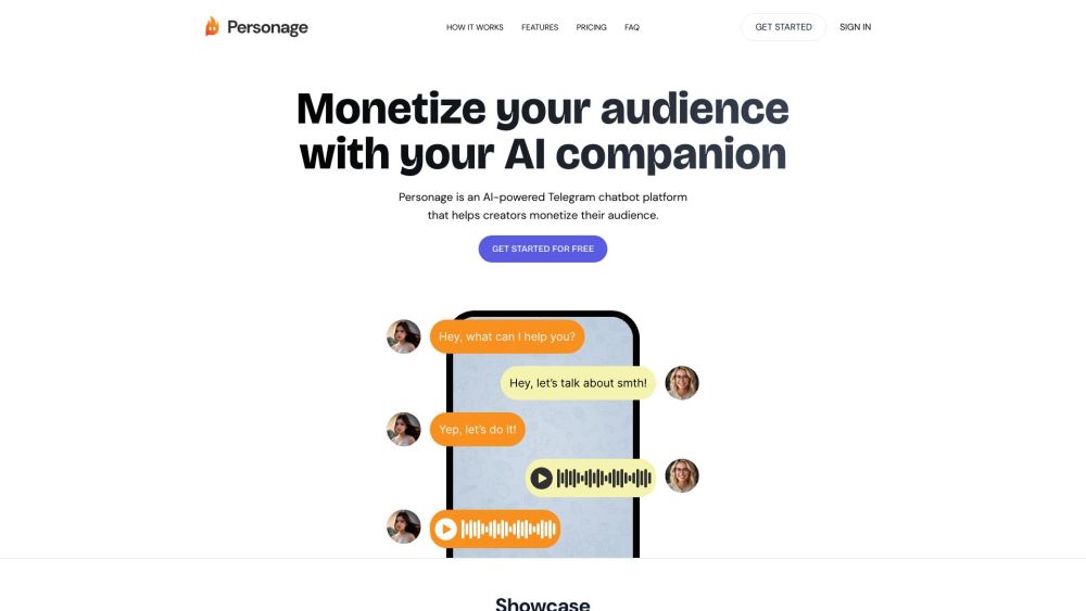 Personage website screenshot