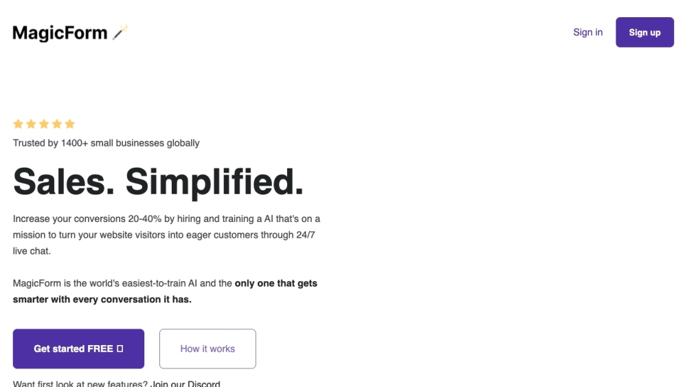Magicform website screenshot