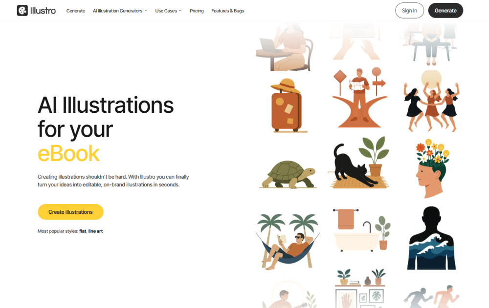 Illustro Ai Illustration Generator website screenshot
