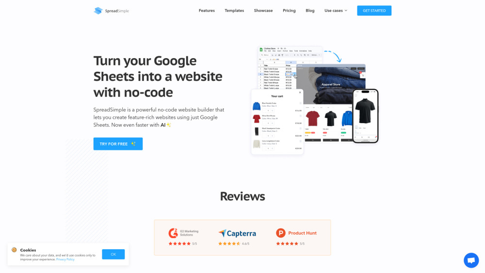 Spreadsimple Ai Creator website screenshot