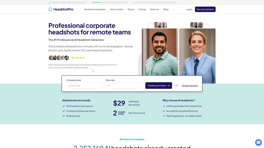 Headshotpro website screenshot