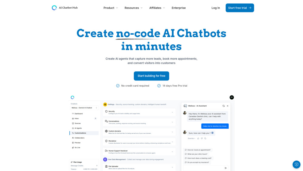Ai Chatbot Hub website screenshot