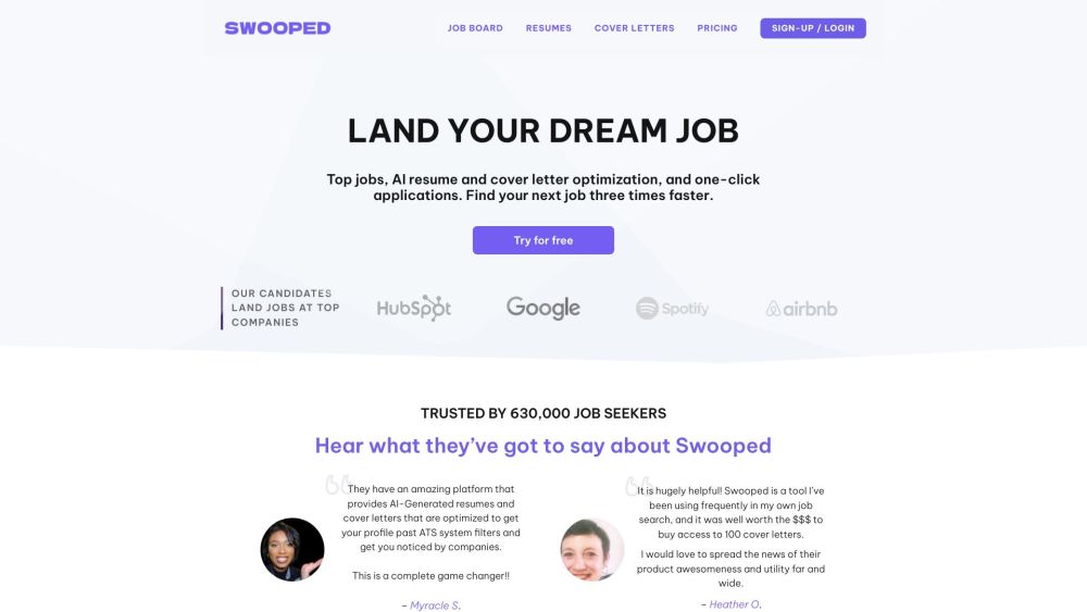Swooped Co website screenshot