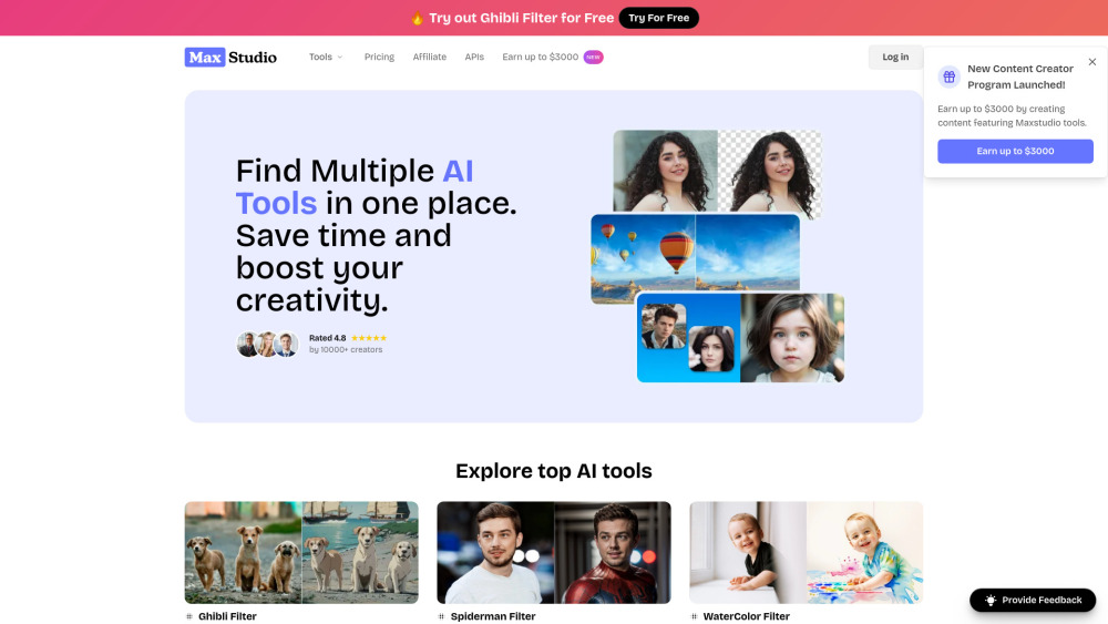 Max Studio Ai website screenshot