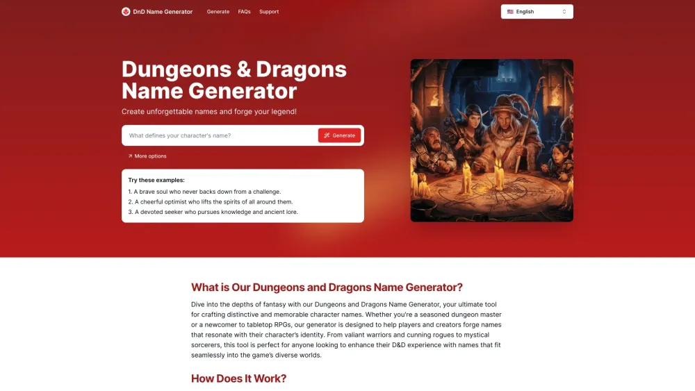 Dnd Name Generator website screenshot