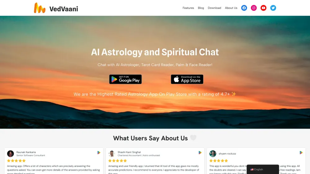 Vedvaani Ai Astrology Spiritual App website screenshot