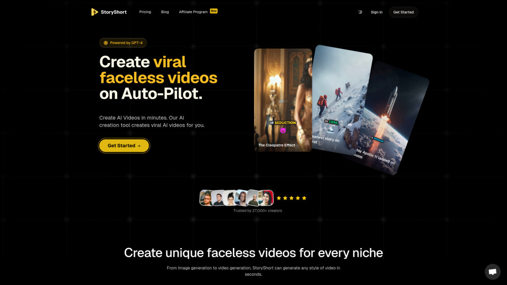 Storyshort Ai website screenshot
