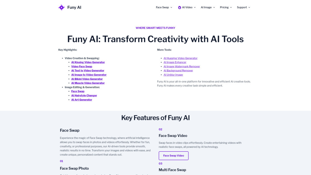 Funy Ai Ai Video Ai Image Face Swap website screenshot