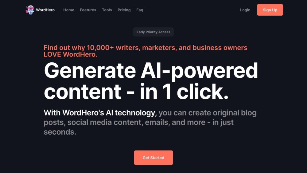 Wordhero website screenshot