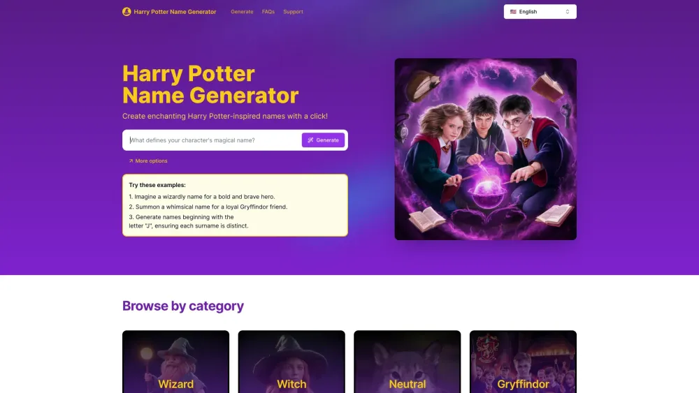 Harry Potter Name Generator website screenshot