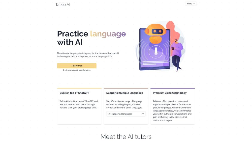 Talkio Ai website screenshot