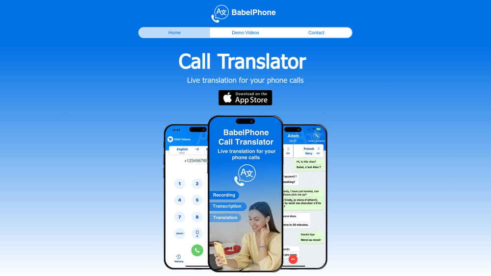 Babelphone Call Translator website screenshot