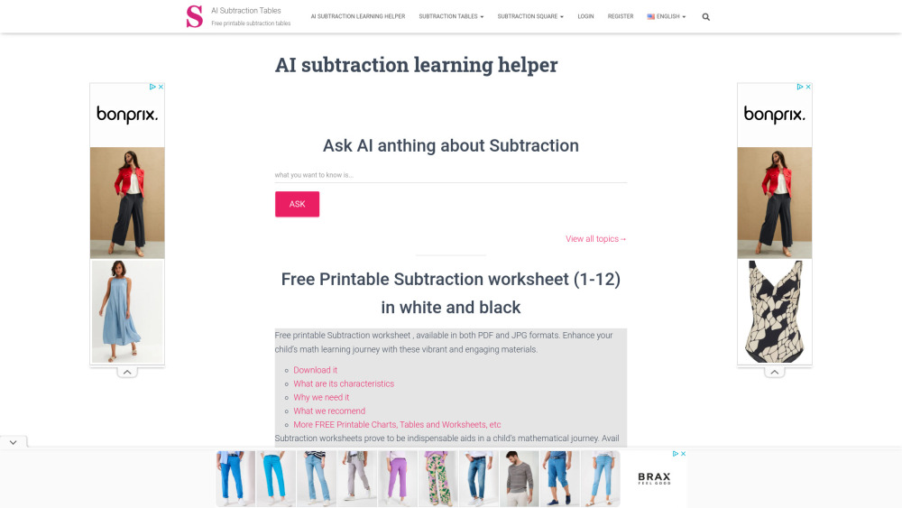 Ai Subtraction Learning Helper website screenshot