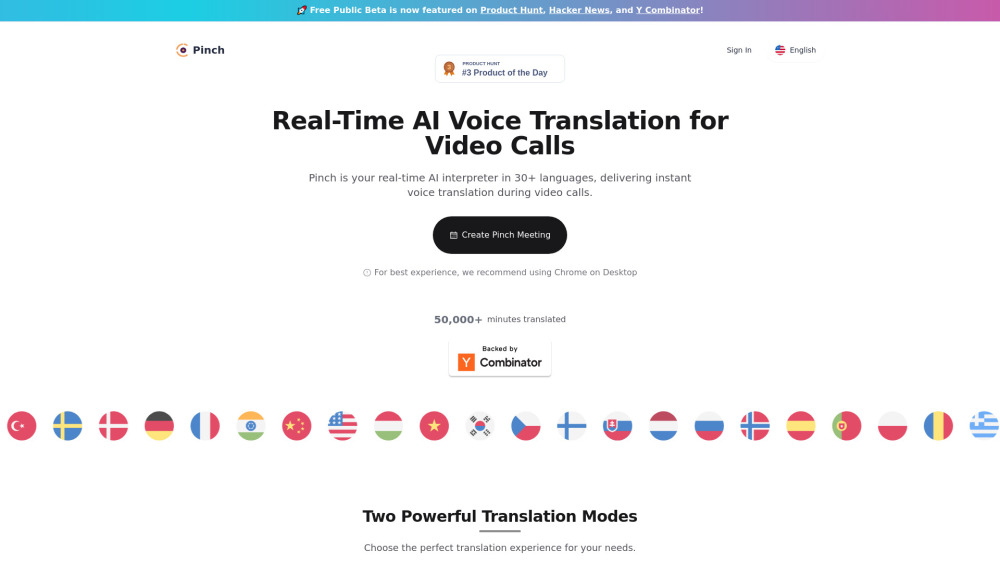 Pinch website screenshot