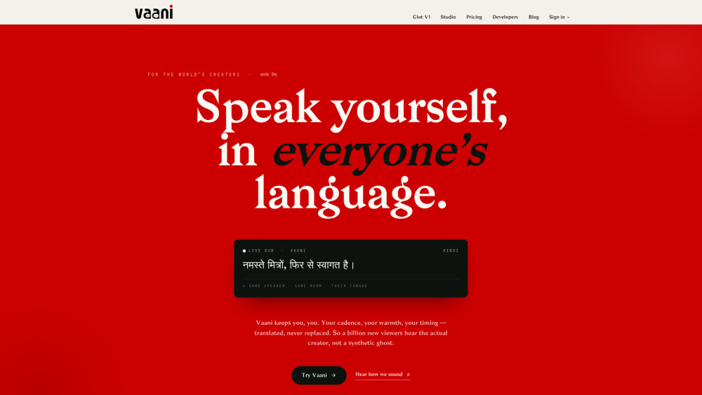 Vaani website screenshot