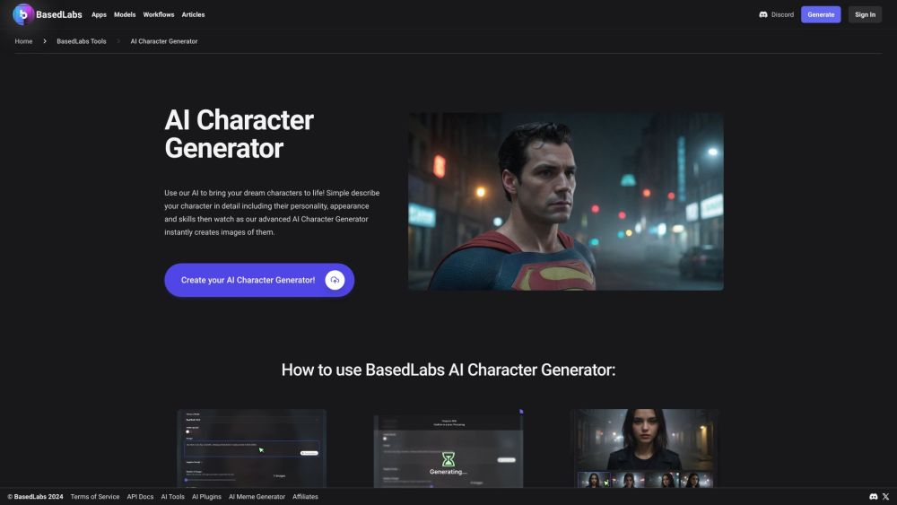 Ai Character Generator website screenshot