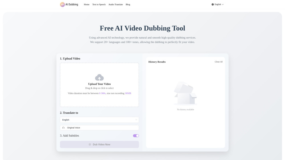 Ai Dubbing website screenshot