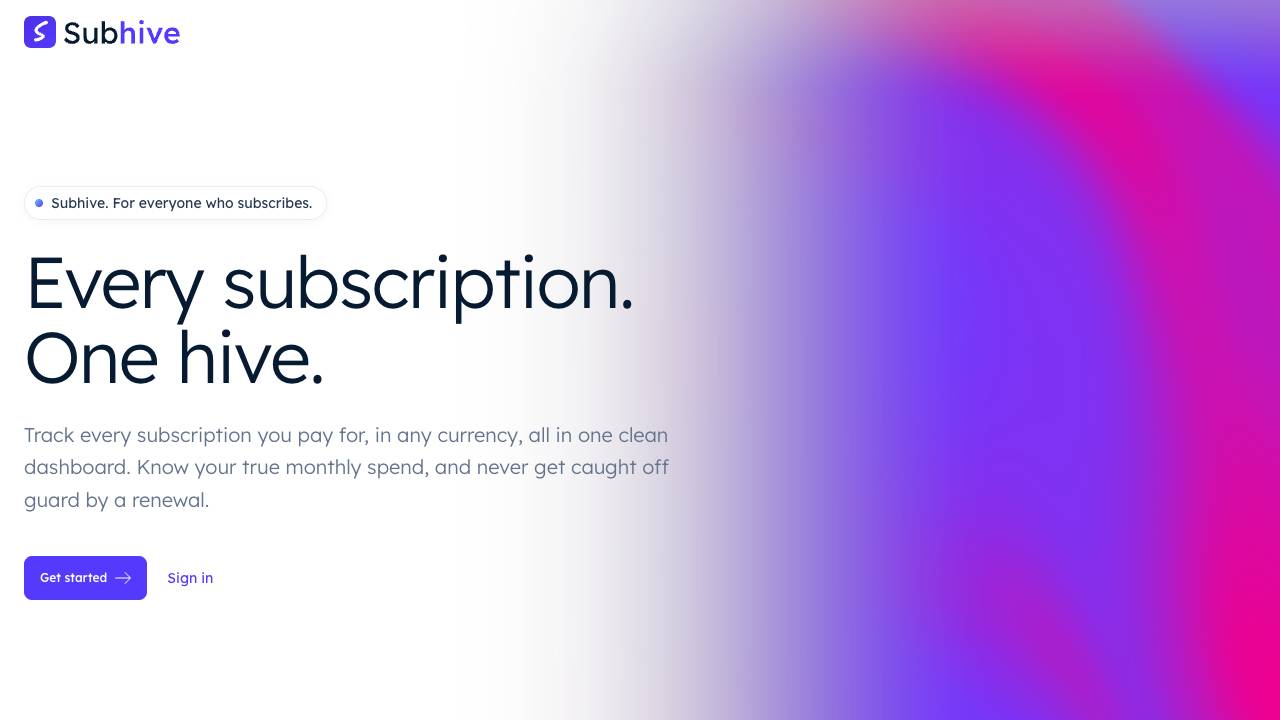 Subhive website screenshot