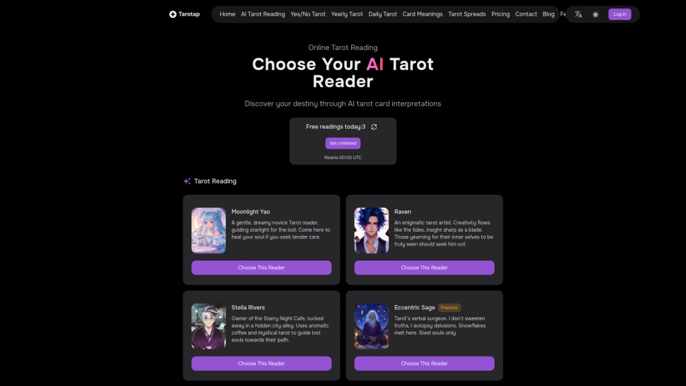 Ai Tarot website screenshot