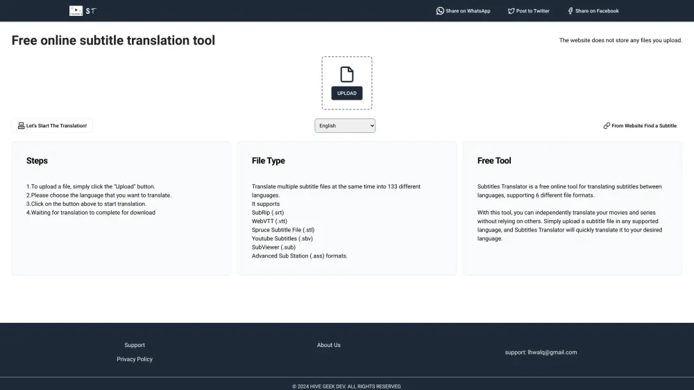 Subtitle Translator website screenshot