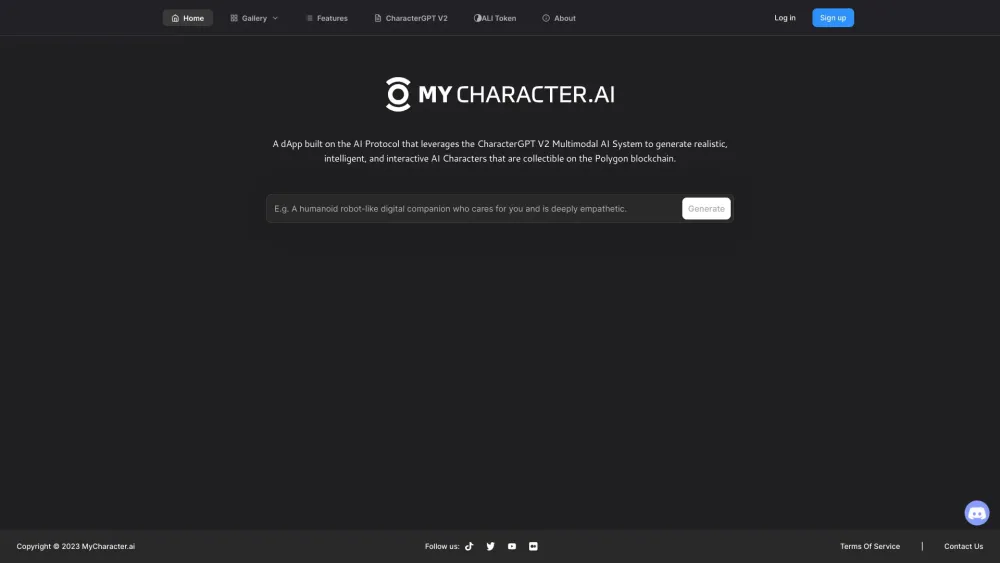 Mycharacter Ai website screenshot