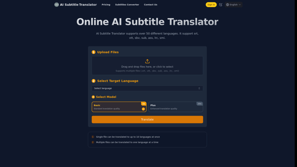 Ai Subtitle Translator website screenshot