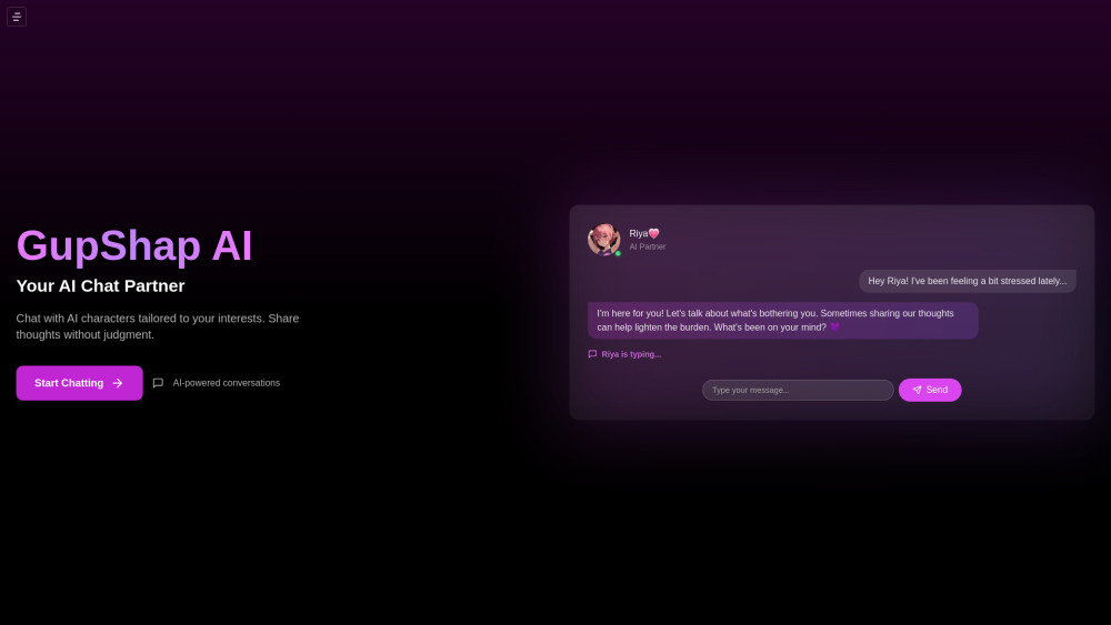 Gupshap Ai Unlimited Ai Chats website screenshot