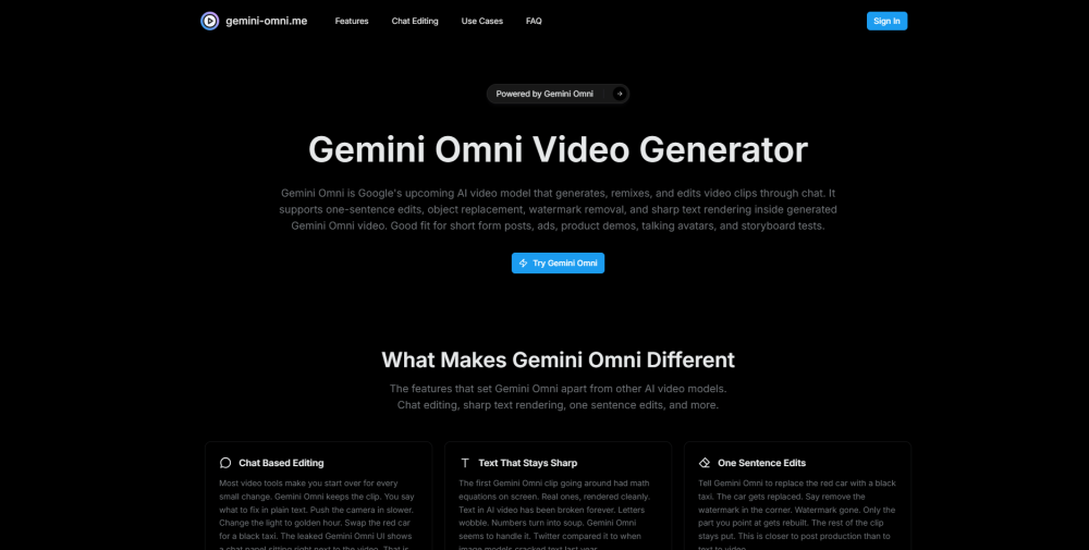 Gemini Omni Ai Video Editor website screenshot