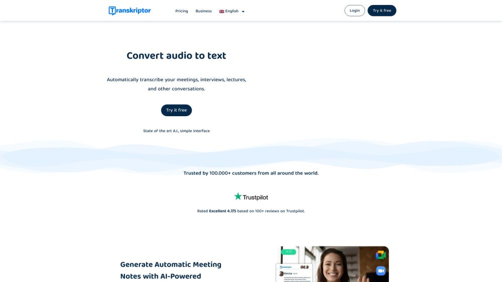 Transkriptor Com website screenshot
