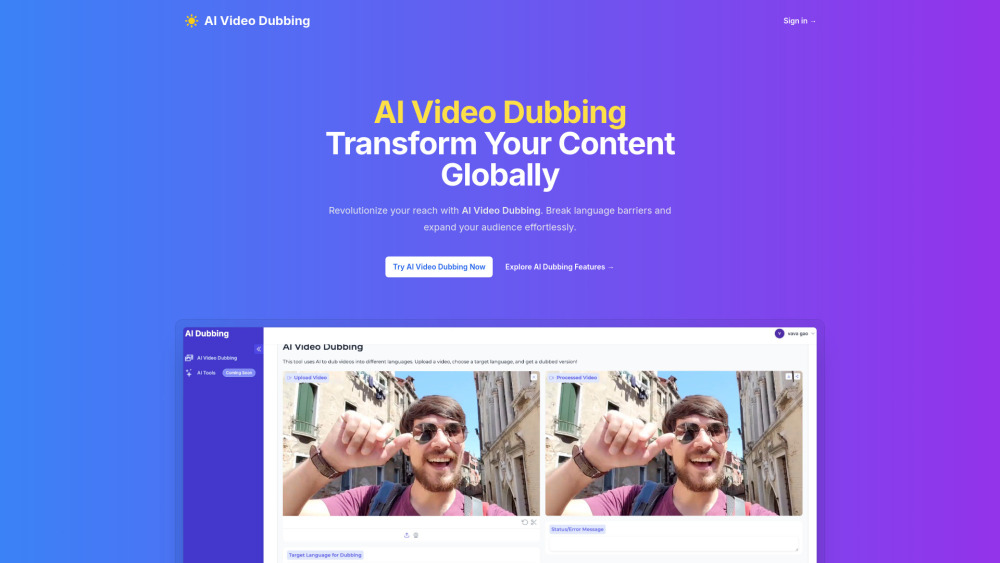 Ai Video Dubbing website screenshot