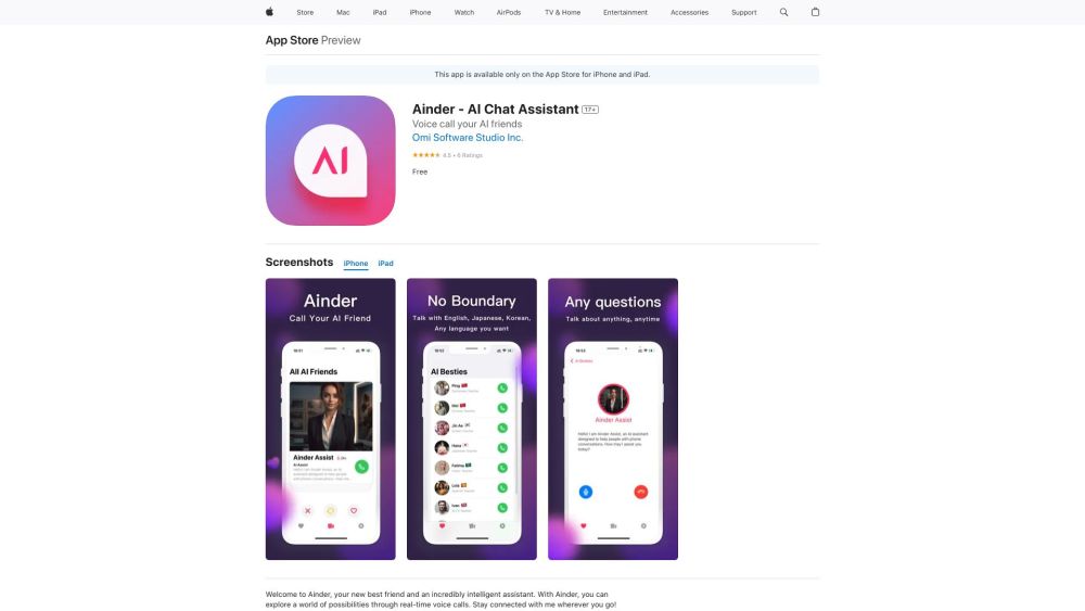 Ainder Find Ai Friends Like Tinder website screenshot