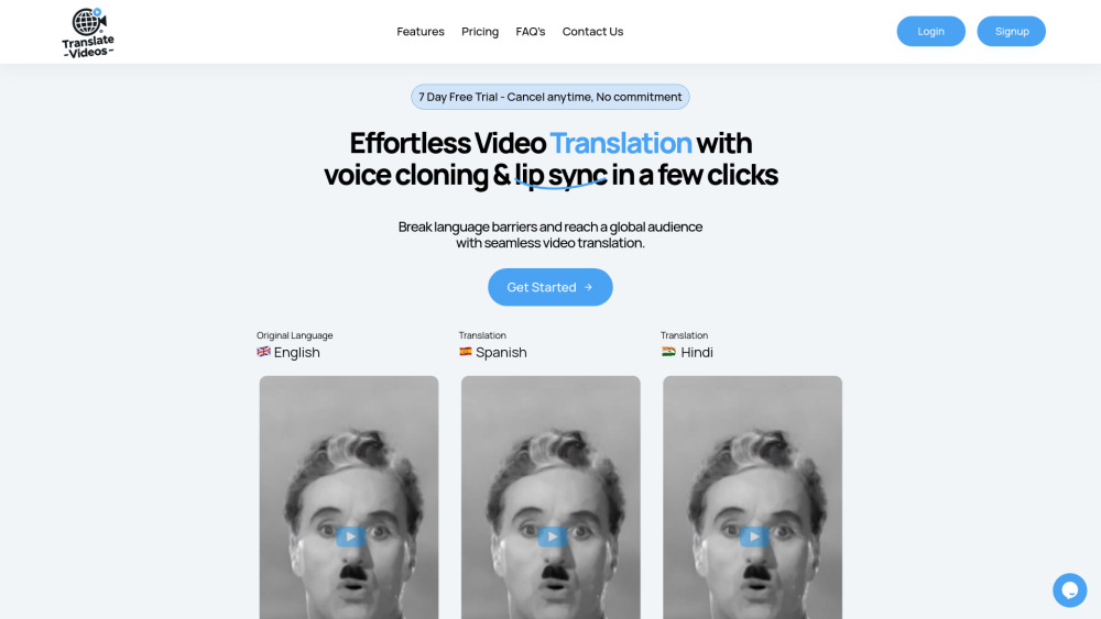 Translatevideos Io website screenshot