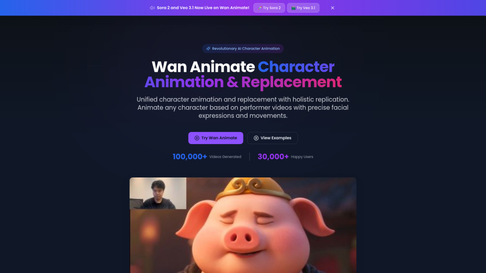 Wan Animate website screenshot