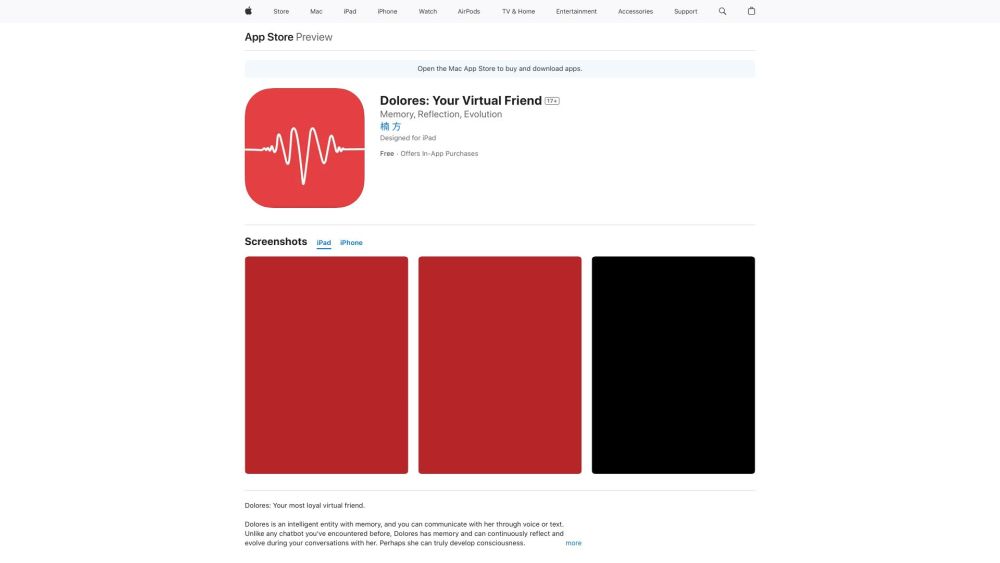 Dolores Your Virtual Friend website screenshot