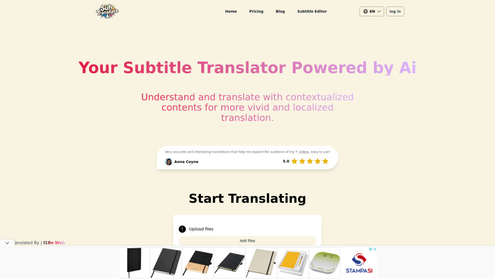 Sub Translate Ai website screenshot