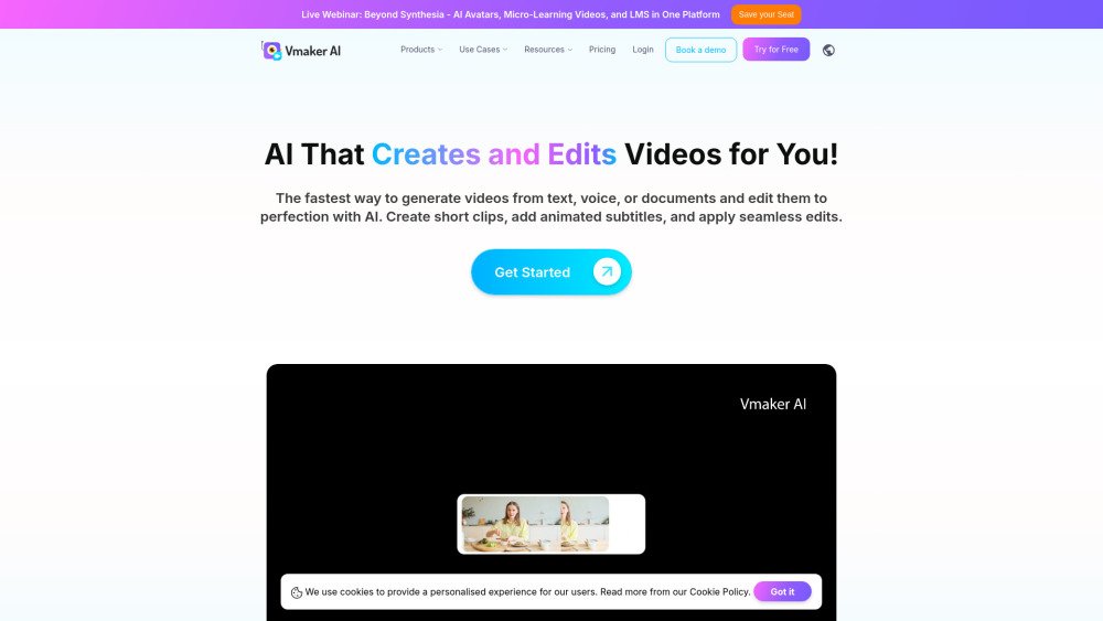 Vmaker Ai website screenshot