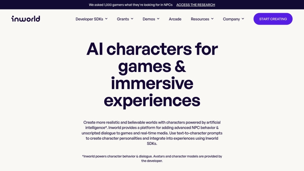 Inworld website screenshot