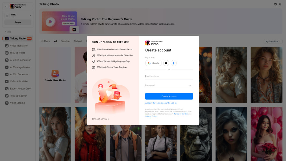 Virbo Ai Talking Photo website screenshot