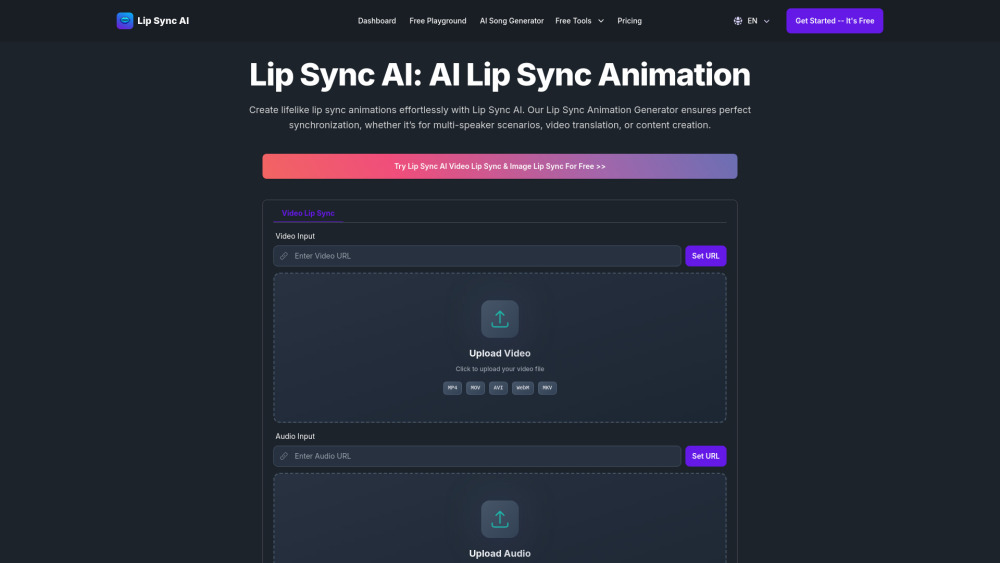 Lip Sync Ai website screenshot