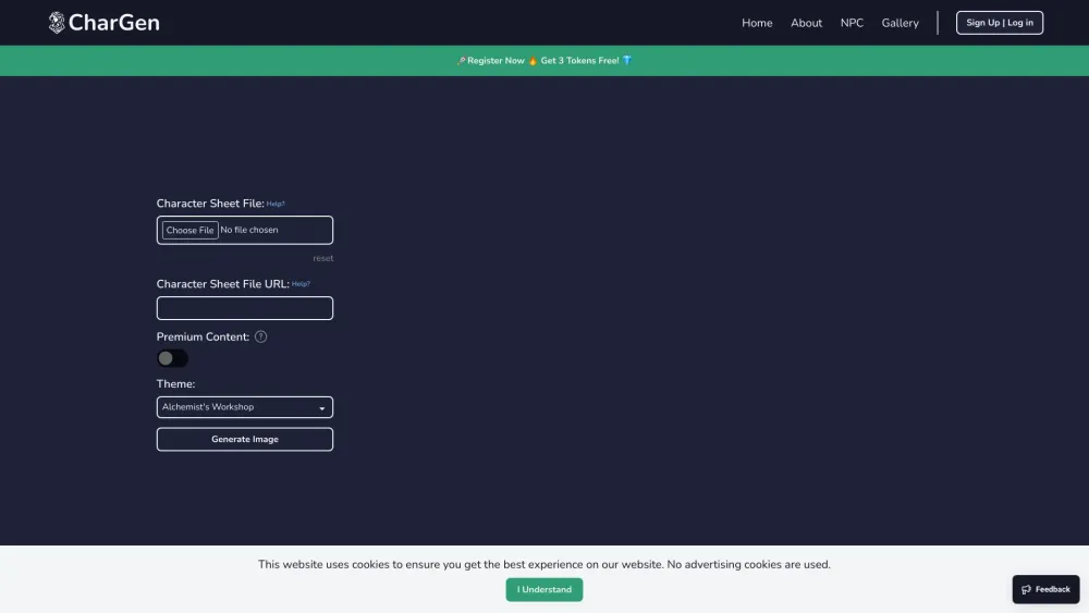 Chargen website screenshot