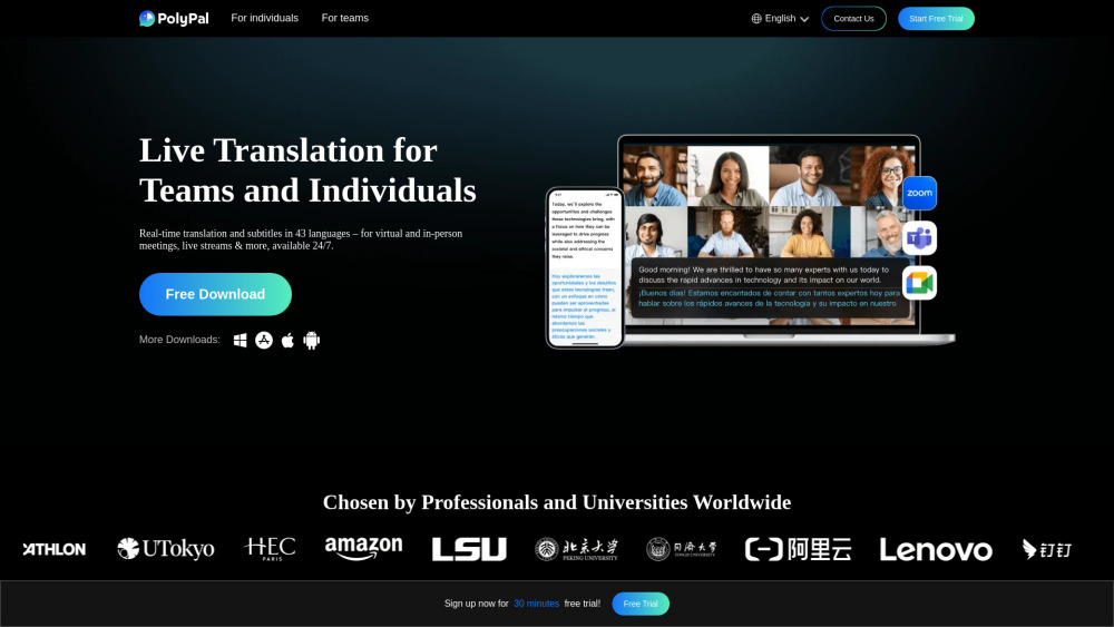 Polypal Live Translator website screenshot