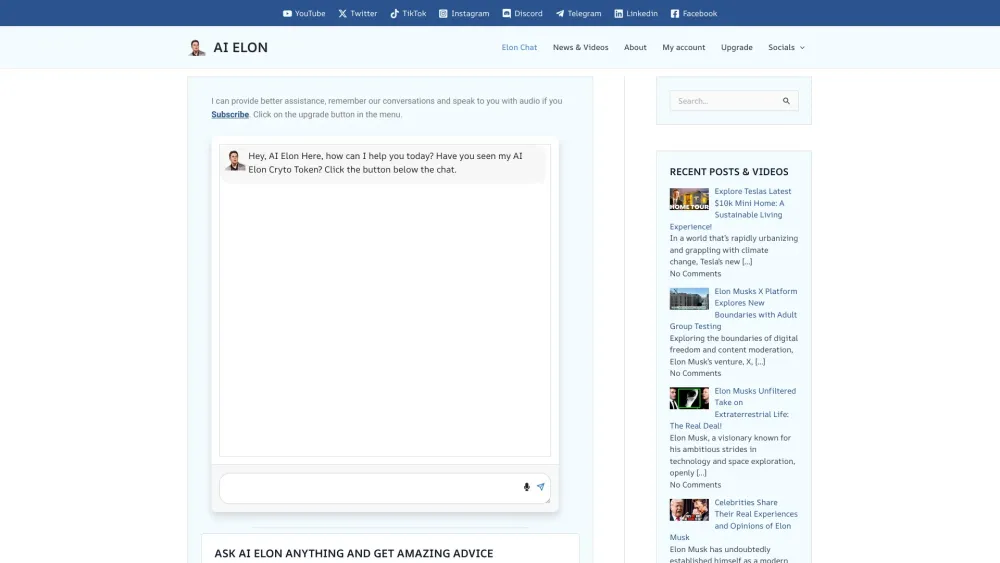 AI Elon website screenshot