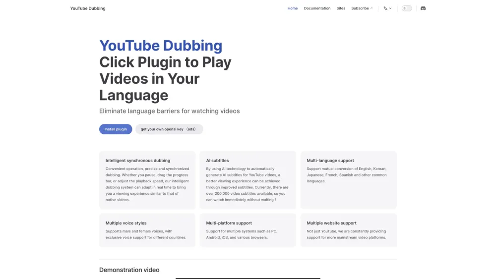 Youtube Dubbing website screenshot