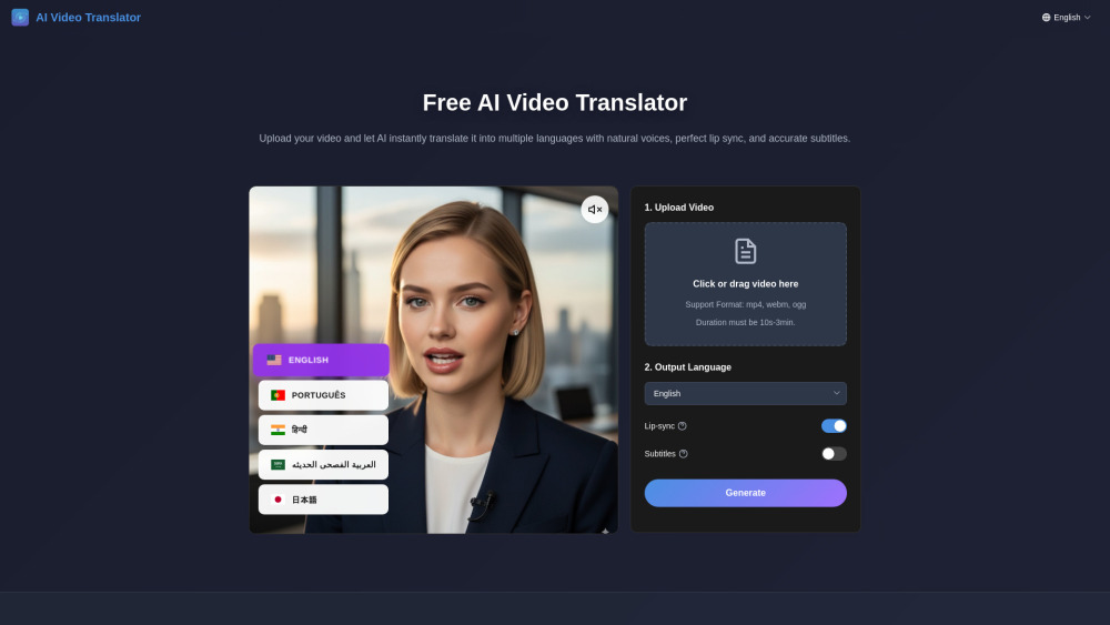 Ai Video Translator website screenshot