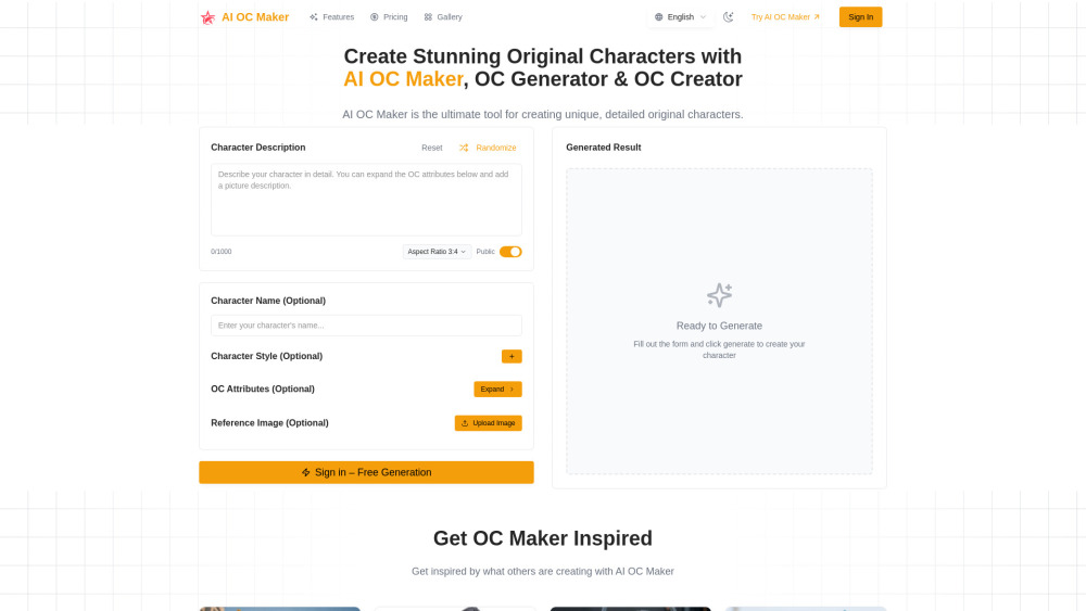 Ai Oc Maker website screenshot