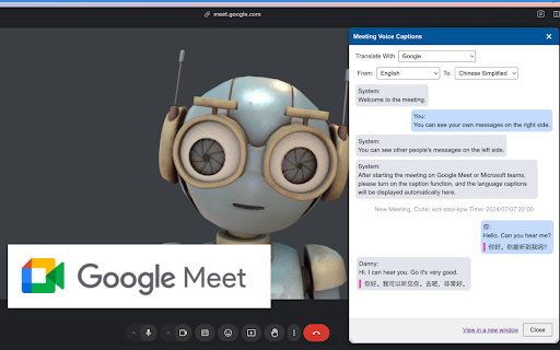 Meeting Voice Captions Translate website screenshot