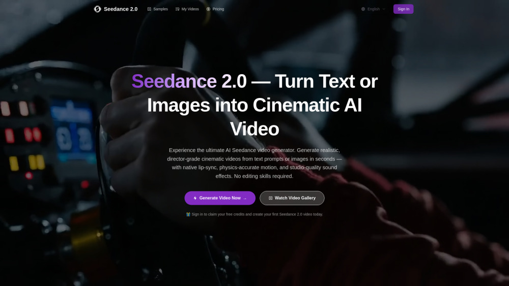 Seedance 2 0 Ai Video Generator 2 website screenshot