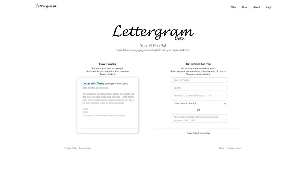 Lettergram Your Ai Penpal website screenshot