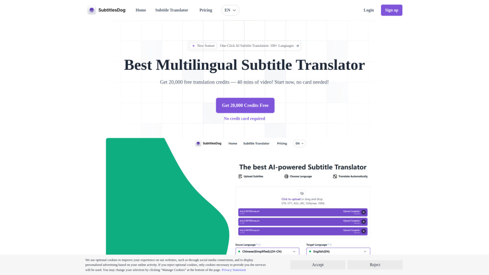 Subtitlesdog Best Ai Subtitle Translator website screenshot